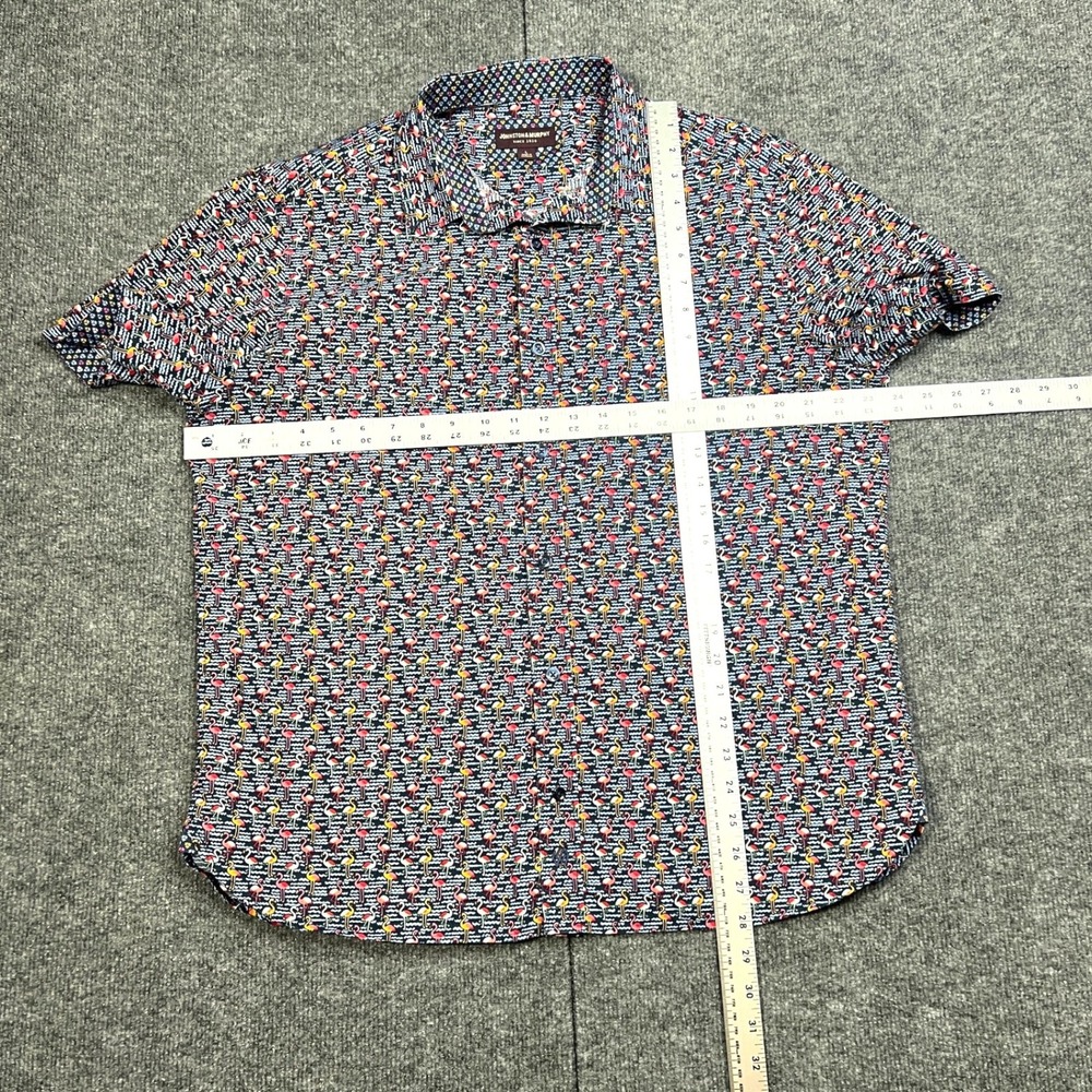 Johnston & Murphy Men's Large Flamingo Print Cotton Short Sleeve Shirt Navy - Picture 4 of 8